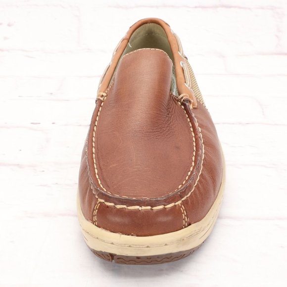 Johnston & Murphy Loafer Boat Shoes Size 8M Brown/Tan Leather Slip-On Mesh - Picture 4 of 9